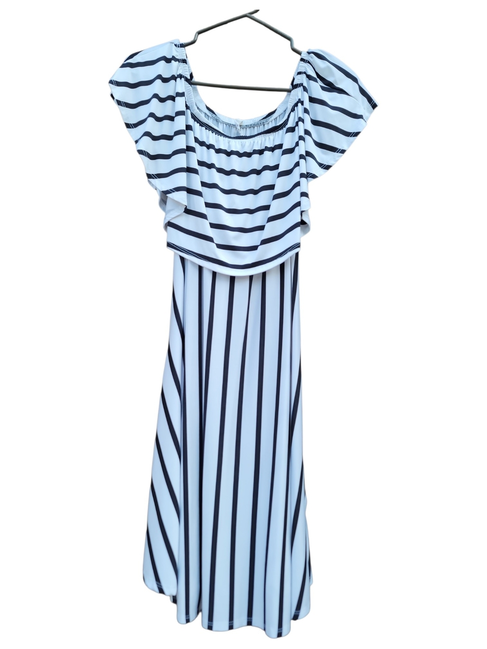 Bellamie Dress XL Striped Black & White On or Off Shoulder Vintage Circle Skirt